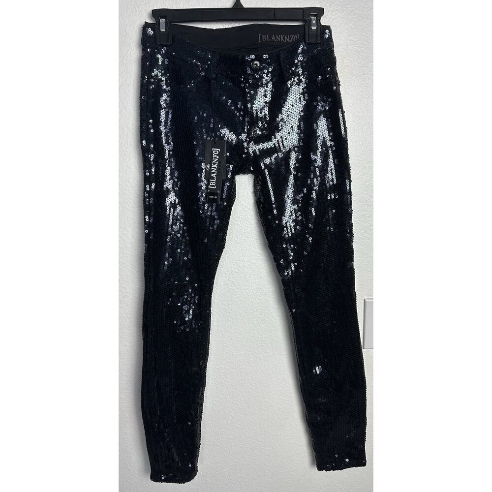 BLANKNYC Womens Black 5 Pocket Sequin Spray On Skinny Pants Size 26 NWT - Picture 15 of 16